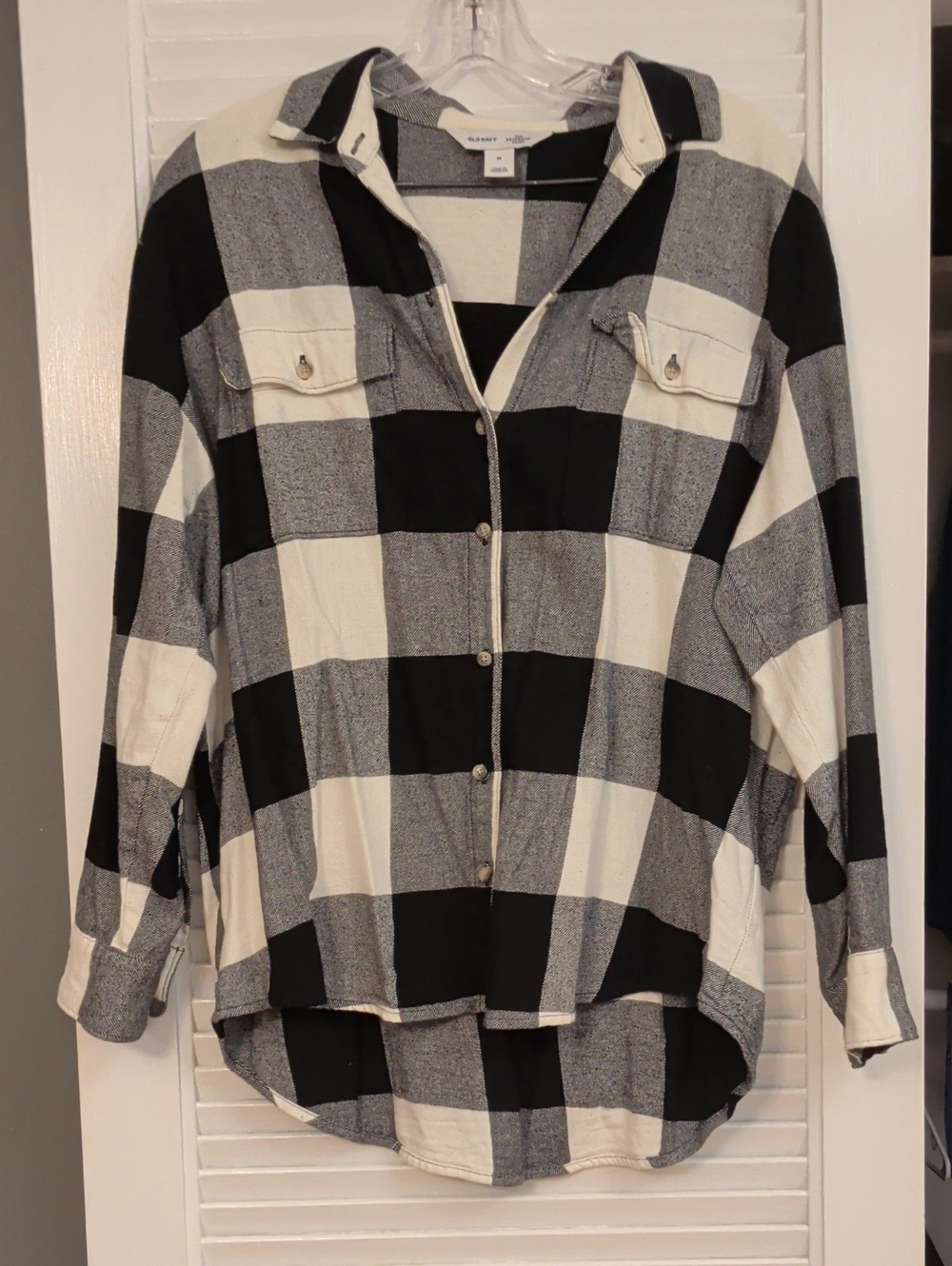 Old Navy Black and White Buffalo Check Button-Down Flannel Shirt